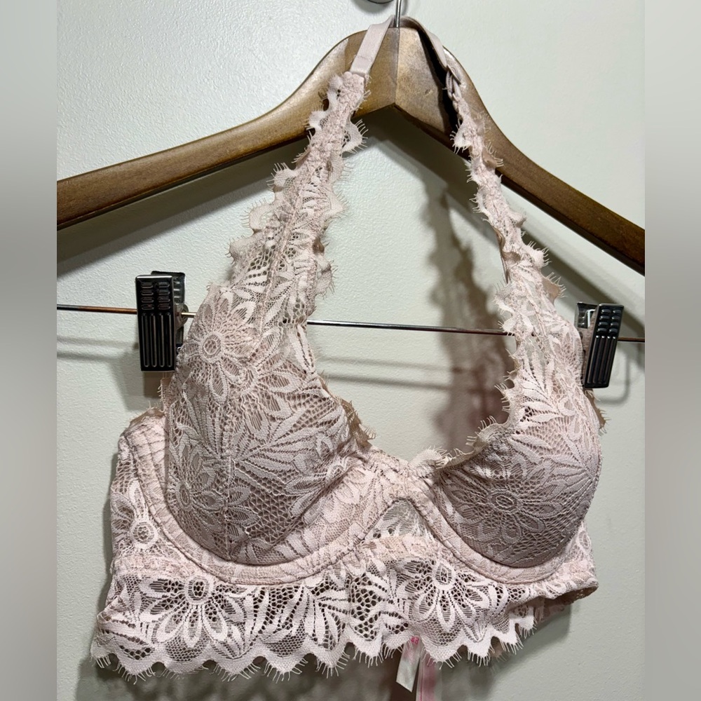 PINK Victoria's Secret Lace Halter Bralette Bra Top Pink XS